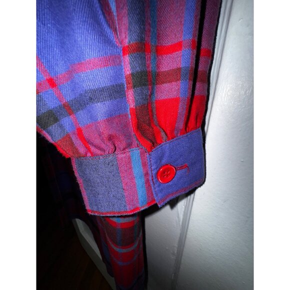 Vintage Darian Red Blue Plaid Shirt‎ Dress Size 12 Flannel Western Cowgirl Ranch - Picture 5 of 7